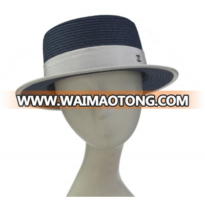 ABPF Navy Summer Sun Foldable Top Bowler PP Straw