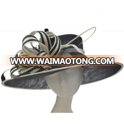 Black Sinamay Base Wide Brim Fedora Women Church Hats Wedding Party Hats For Sale