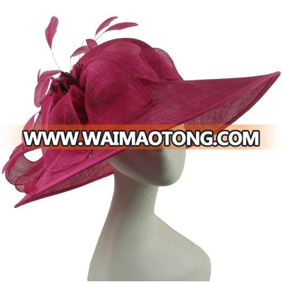 ABPF Burgundy Red Sinamay Fabric Ladies Derby Dresses Church Party Hats Wide Brim