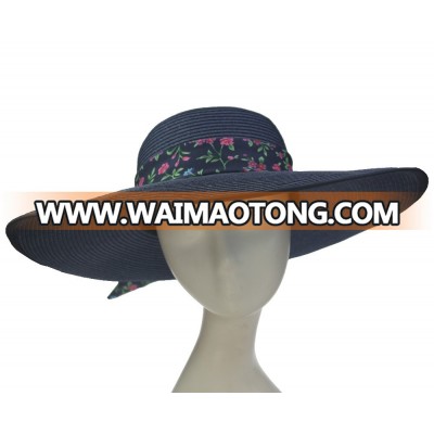 ABPF Wide Brim Sombrero Summer Beach Sun Foldable Straw Hats With Bow Satin