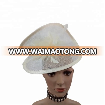 Ladies Blush Vintage Royal Derby Millinery Sinamay Hair  Fascinator Veil Headband Hat Feather Netting Acessories