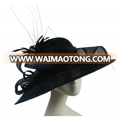 ABPF Black Wide Brim Sinamay Fabric Derby Church Party Hats For Women