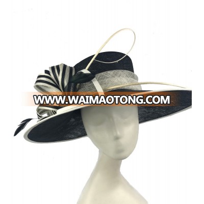 ABPF Black Wide Brim Sinamay Fabric Ladies Derby Dresses Church Party Hats