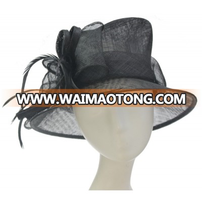 ABPF Black Sinamay Summer Sun Wedding Church Top Bucket Hats Bowler