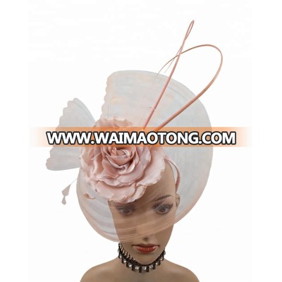 Ladies Blush Vintage Royal Derby Millinery Sinamay Hair  Fascinator Veil Headband Hat Feather Netting Acessories