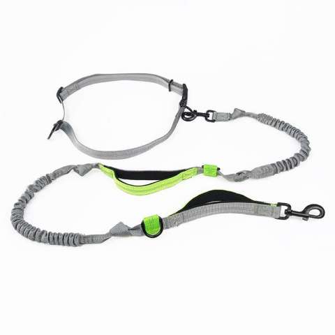 Retractable Hands Free Dual Bungees Reflective Stitching Dog Leash with Adjustable Waist Belt for Running Walking Hiking Jogging